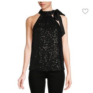 Ramy Brook Paula Mockneck/Halter Black Sequin Top - Medium